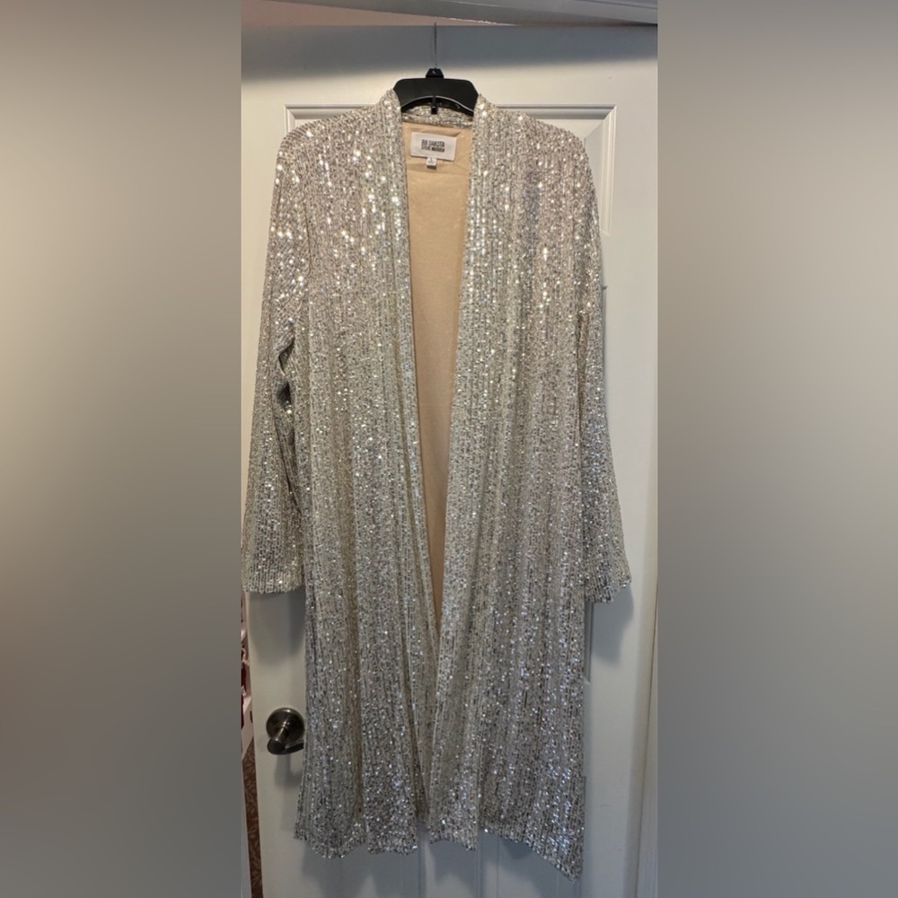 BB Dakota by Steve Madden Silver Sequin Kimono Jacket